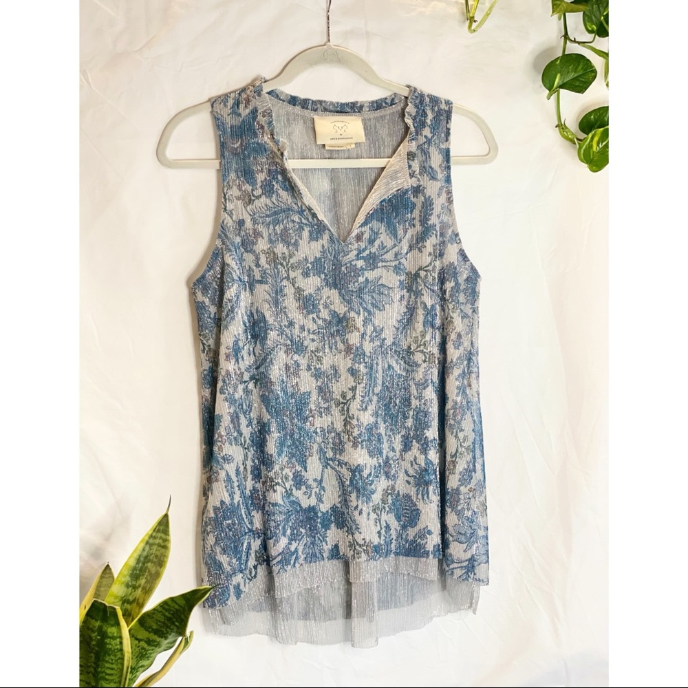 Anthropologie Metallic Shimmer Flutter Tank